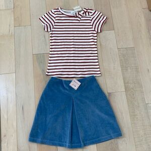 Best & Co. M. Ferrari Italy girls red white striped top and velour skirt